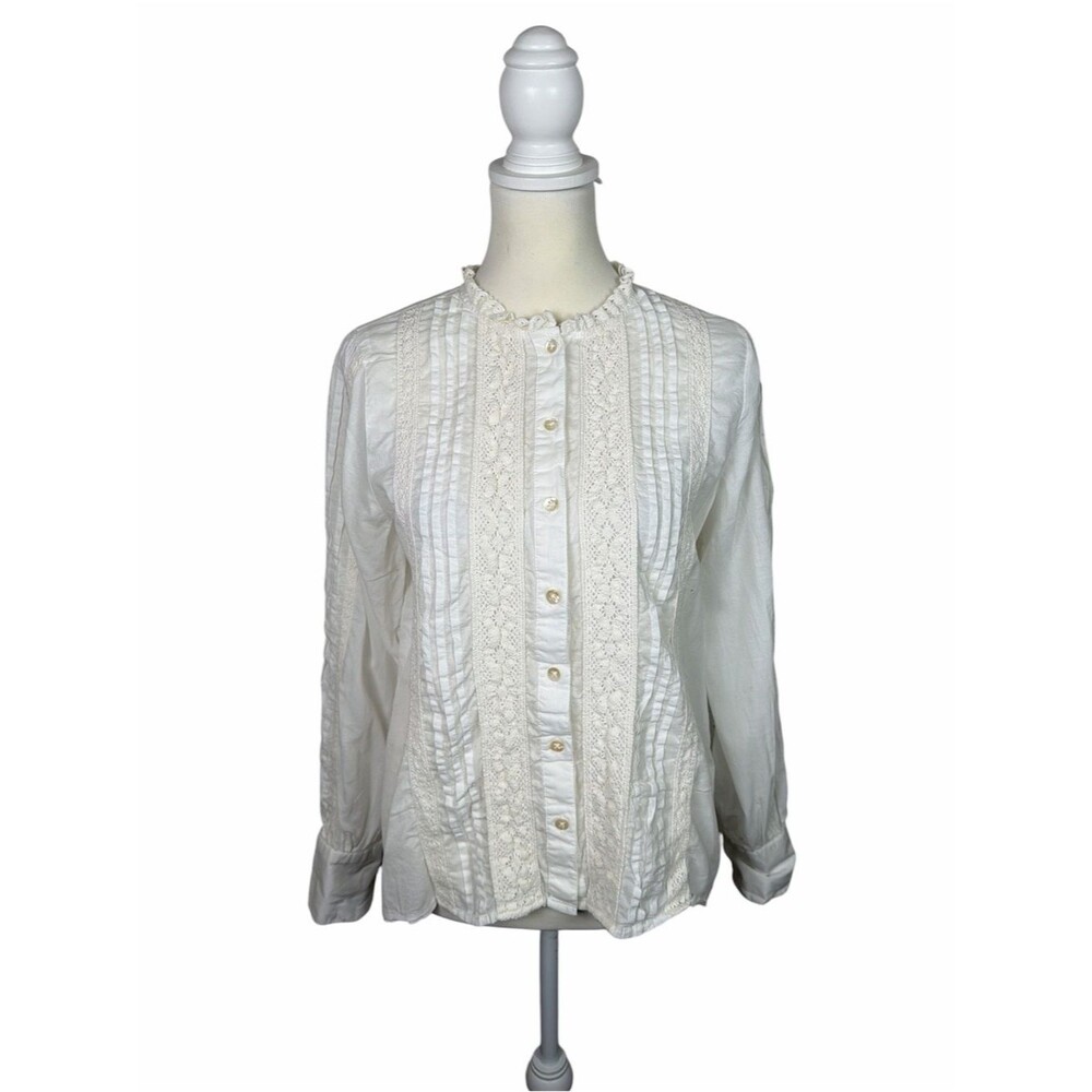 Calypso St. Barth White Lace Pintuck Blouse Medium Cottagecore Boho Romantic